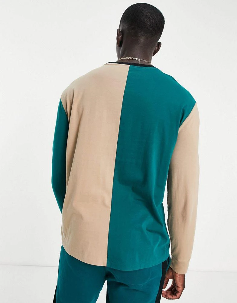 商品Ralph Lauren|Polo Ralph Lauren x ASOS exclusive collab long sleeve t-shirt in colour block green/tan and pony logo,价格¥445,第2张图片详细描述