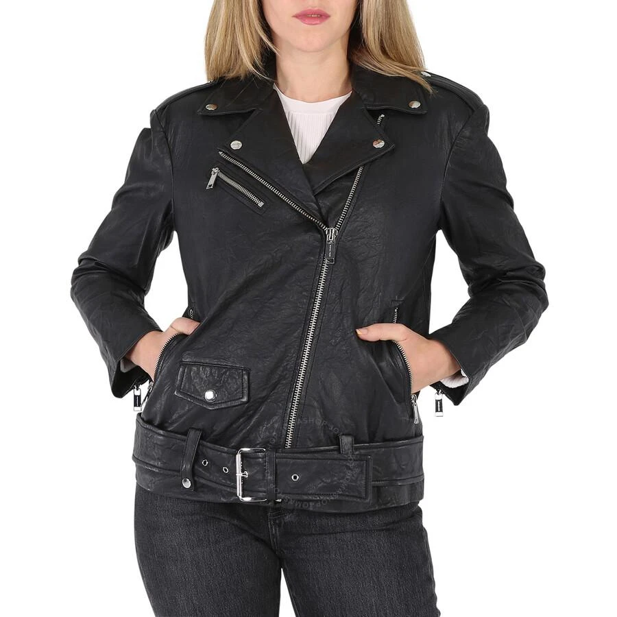 商品Michael Kors|Ladies Crinkled Leather Moto Jacket in Black,价格¥913,第1张图片