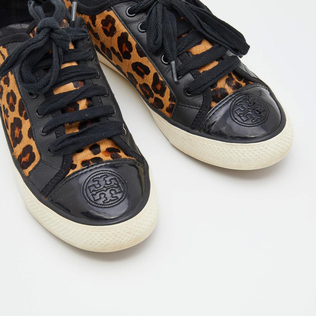 Tory Burch Black/Brown Leopard Print Calf Hair And Leather Low Top Sneakers Size 38商品第8张图片规格展示