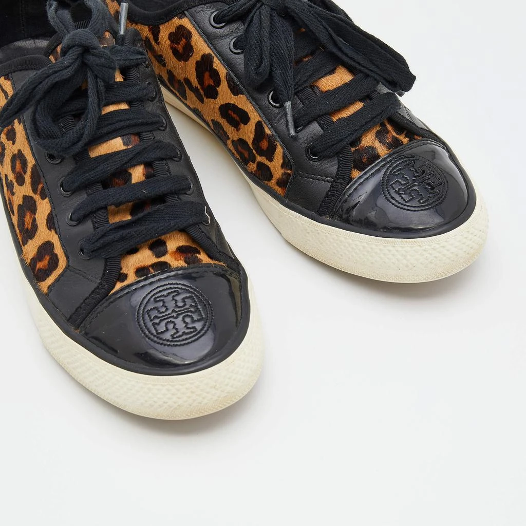 Tory Burch Black/Brown Leopard Print Calf Hair And Leather Low Top Sneakers Size 38 商品