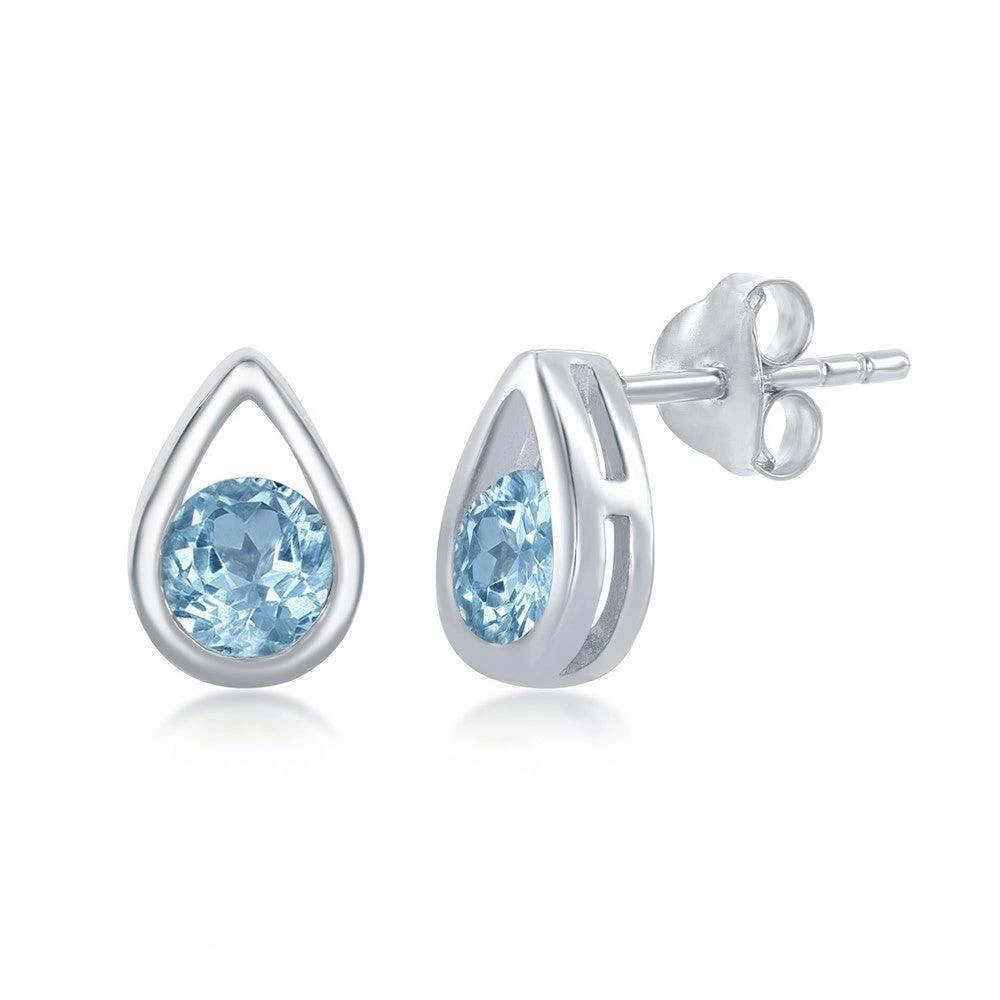 商品Classic|Sterling Silver Open Pear Shaped Blue Topaz Earrings,价格¥205,第1张图片