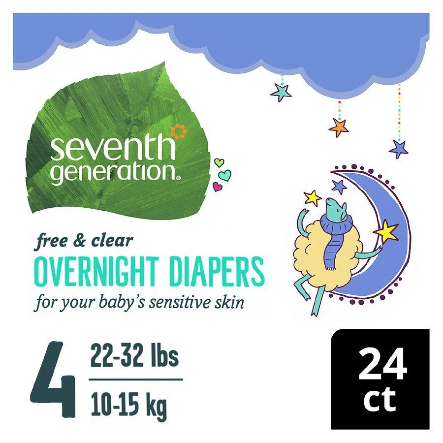 商品Seventh Generation|Overnight Baby Diapers Free & Clear Size 4 (22-37 lbs),价格¥97,第3张图片详细描述