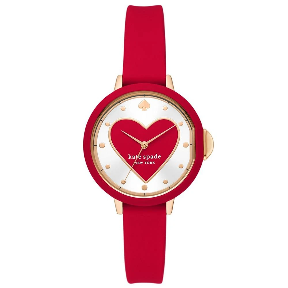 商品Kate Spade|Kate Spade Women's Park Row Three-Hand Red Silicone Strap Watch 34mm,价格¥834,第1张图片