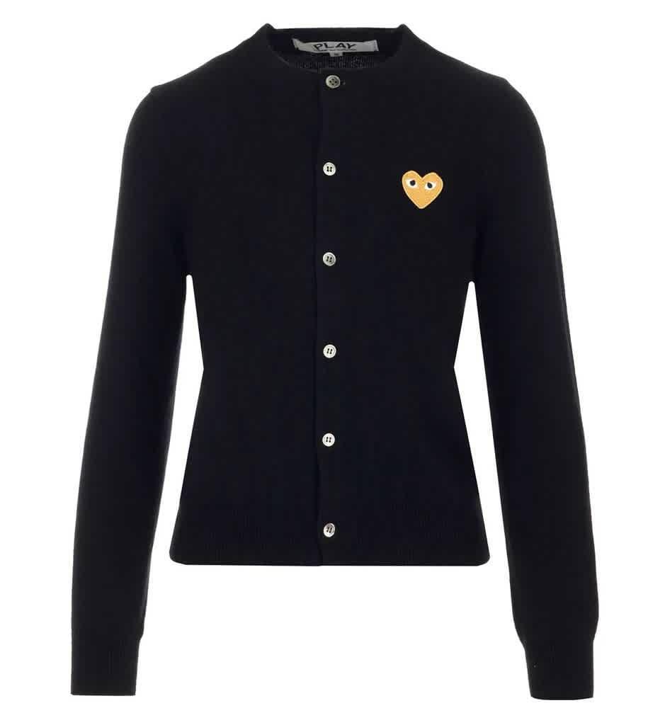 商品Comme des Garcons|Ladies Gold Heart Crewneck Cardigan In Black,价格¥1540,第1张图片