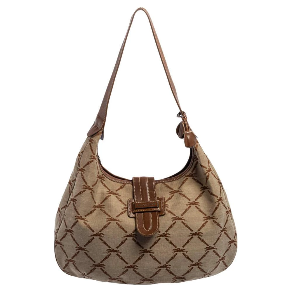 商品[二手商品] Longchamp|Longchamp Brown/Beige Horse Print Canvas And Leather Hobo ,价格¥843,第1张图片