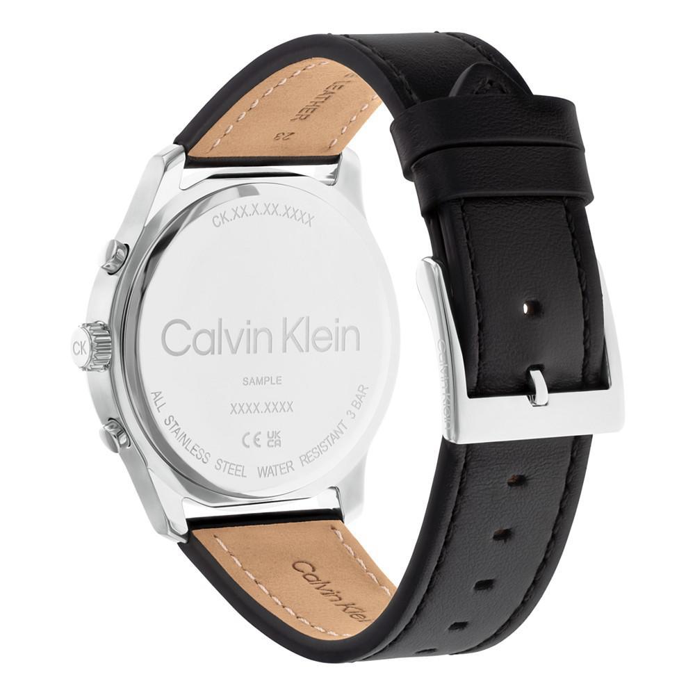 商品Calvin Klein|Men's Black Leather Strap Watch 44mm,价格¥1253,第5张图片详细描述