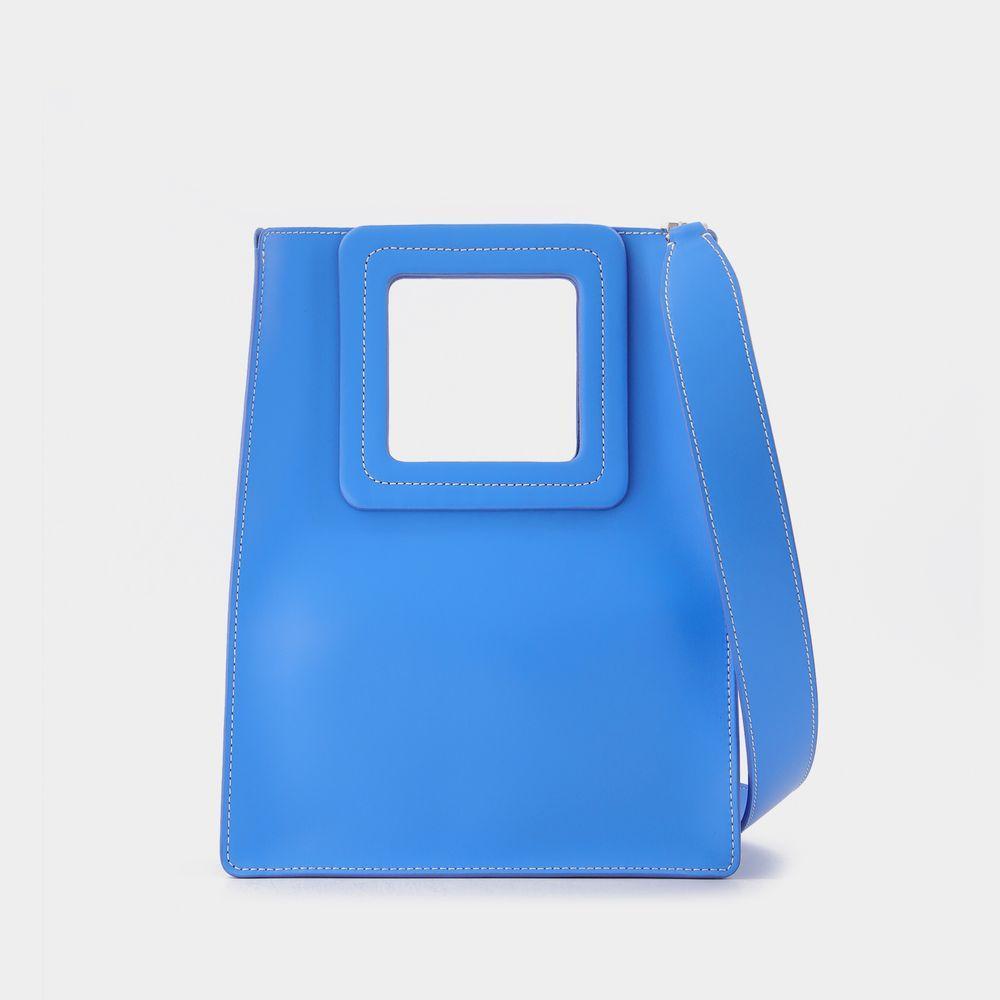 商品Staud|Shirley Tall Leather Tote Bag in Blue Leather,价格¥1750,第1张图片