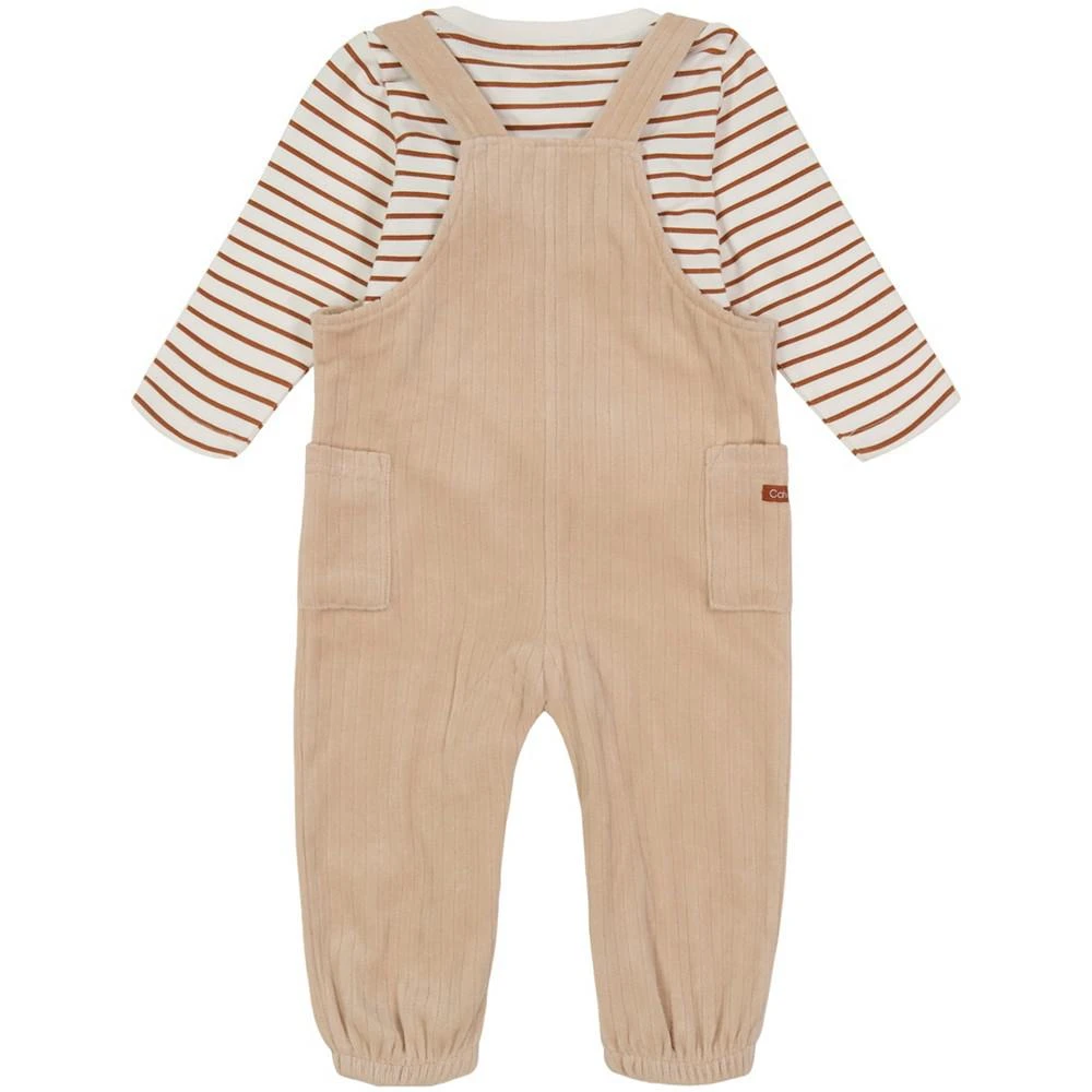 商品Calvin Klein|Baby Boys 2 Piece Striped T-shirt and Ribbed Velour Overall Set,价格¥285,第3张图片详细描述