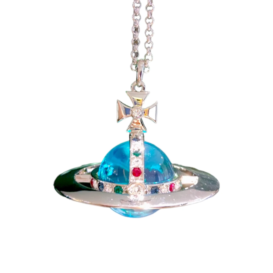 商品[国内直发] Vivienne Westwood|GIANT ORB 限定版土星透明巨球 黄铜 项链 男女同款情侣款 银色,价格¥6026,第1张图片