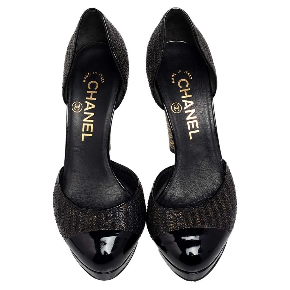 商品[二手商品] Chanel|Chanel Black/Gold Python Effect Leather Cap Toe D'orsay Pumps Size 36,价格¥2490,第3张图片详细描述