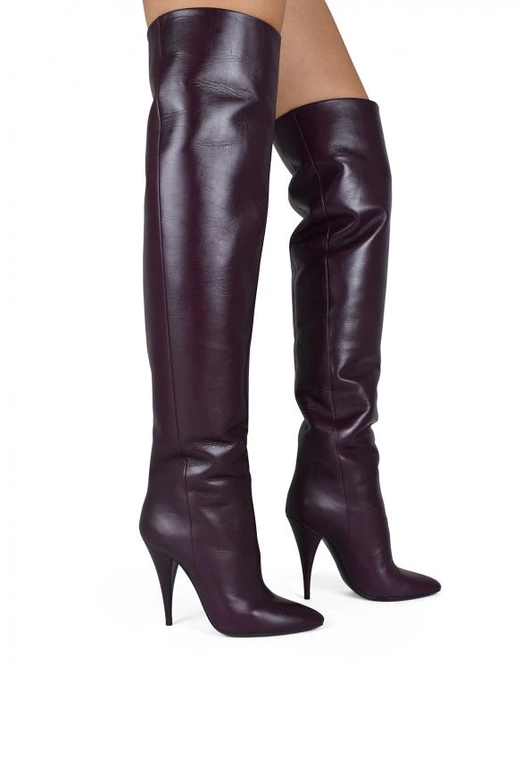商品Yves Saint Laurent|Luxury shoes for women saint laurent kiki thigh high in burgundy leather,价格¥7109,第2张图片详细描述