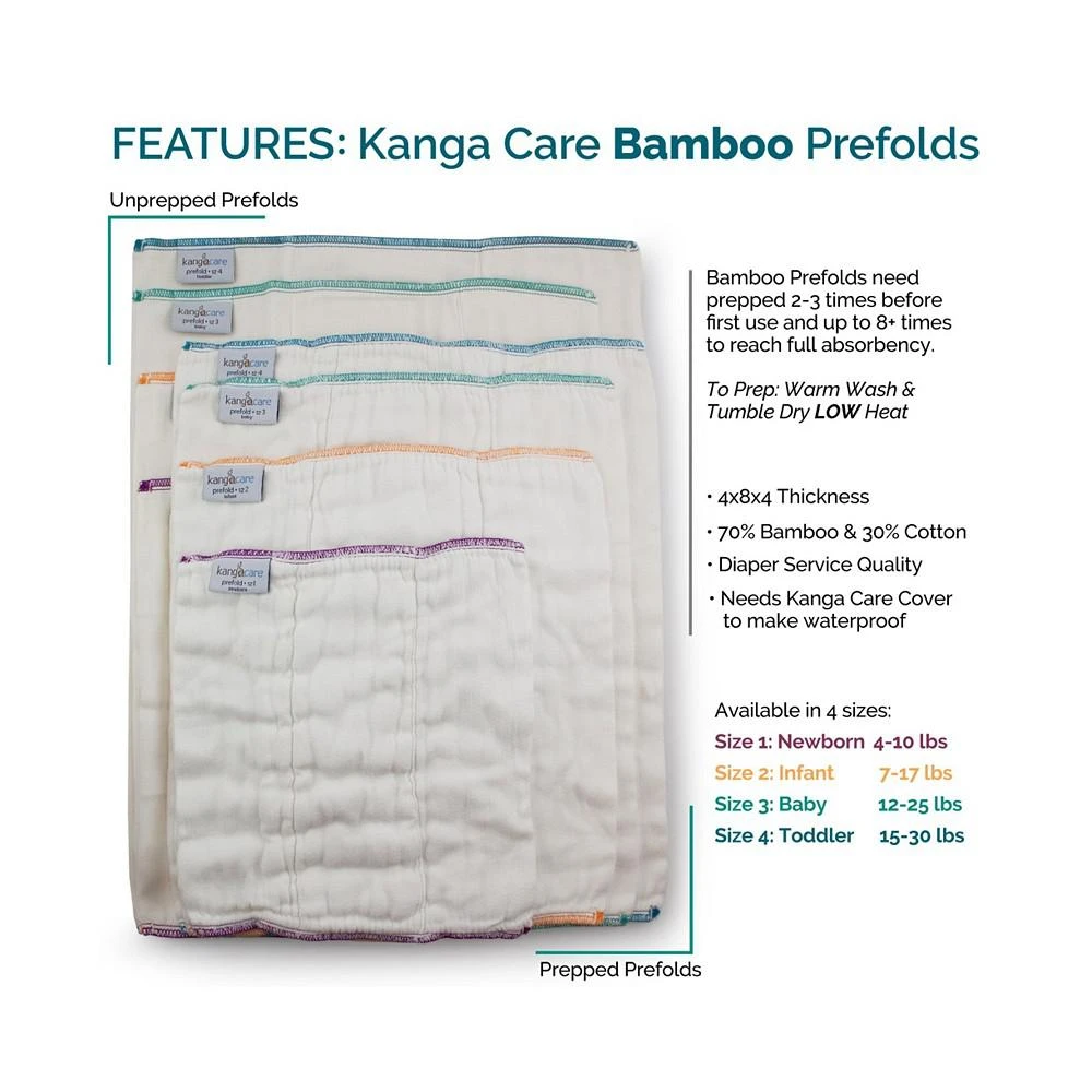 商品Kanga Care|rayon from Bamboo Prefold Cloth Diapers (6pk) - Size 4 : Toddler Beige,价格¥217,第3张图片详细描述