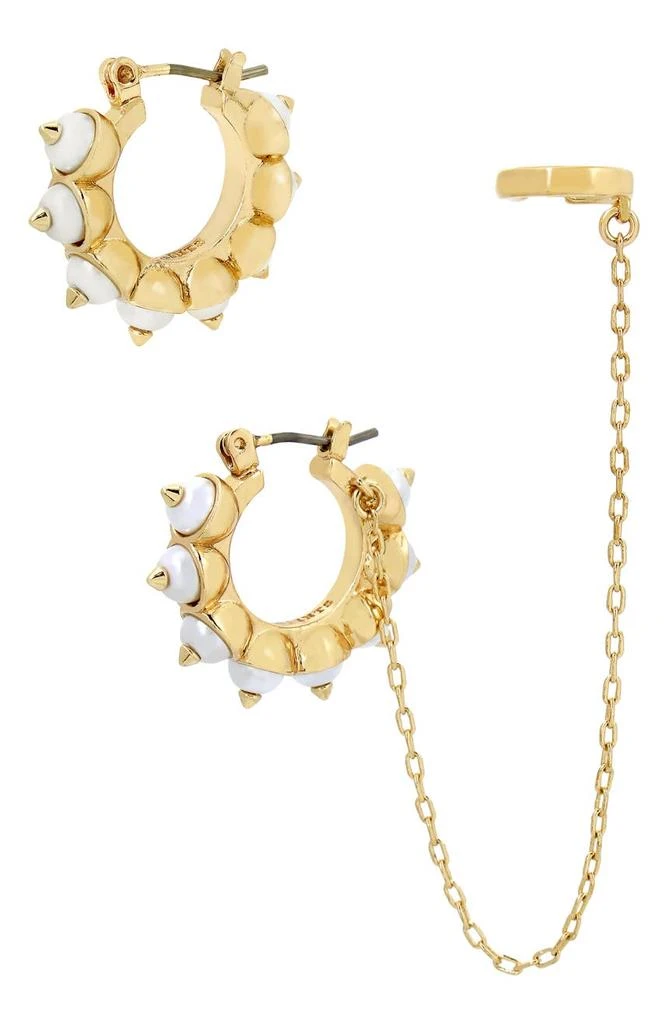商品ALL SAINTS|Asymmetric Imitation Pearl Huggie Hoop Earring Set,价格¥247,第3张图片详细描述