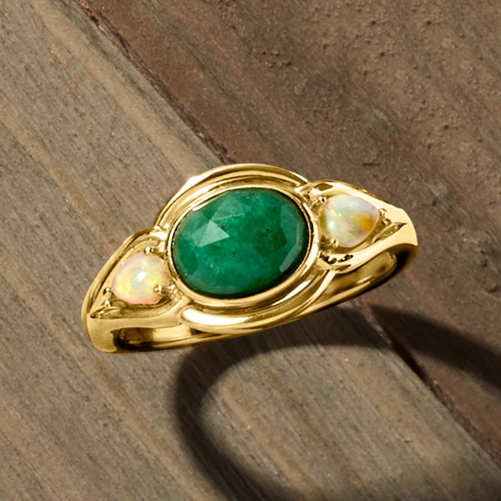 商品Ross-Simons|Opal and Emerald Ring in 18kt Gold Over Sterling,价格¥1105,第4张图片详细描述