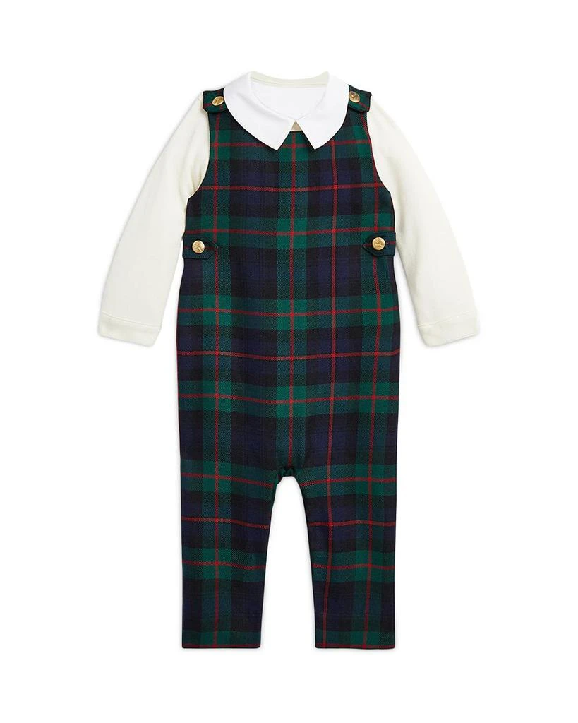 商品Ralph Lauren|Boys' Cotton Bodysuit & Plaid Wool Overalls Set - Baby,价格¥1392,第1张图片