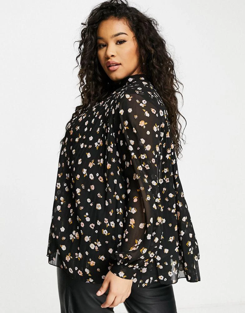 商品ASOS|ASOS DESIGN Curve long sleeve pleated trapeze top in floral print,价格¥202,第2张图片详细描述