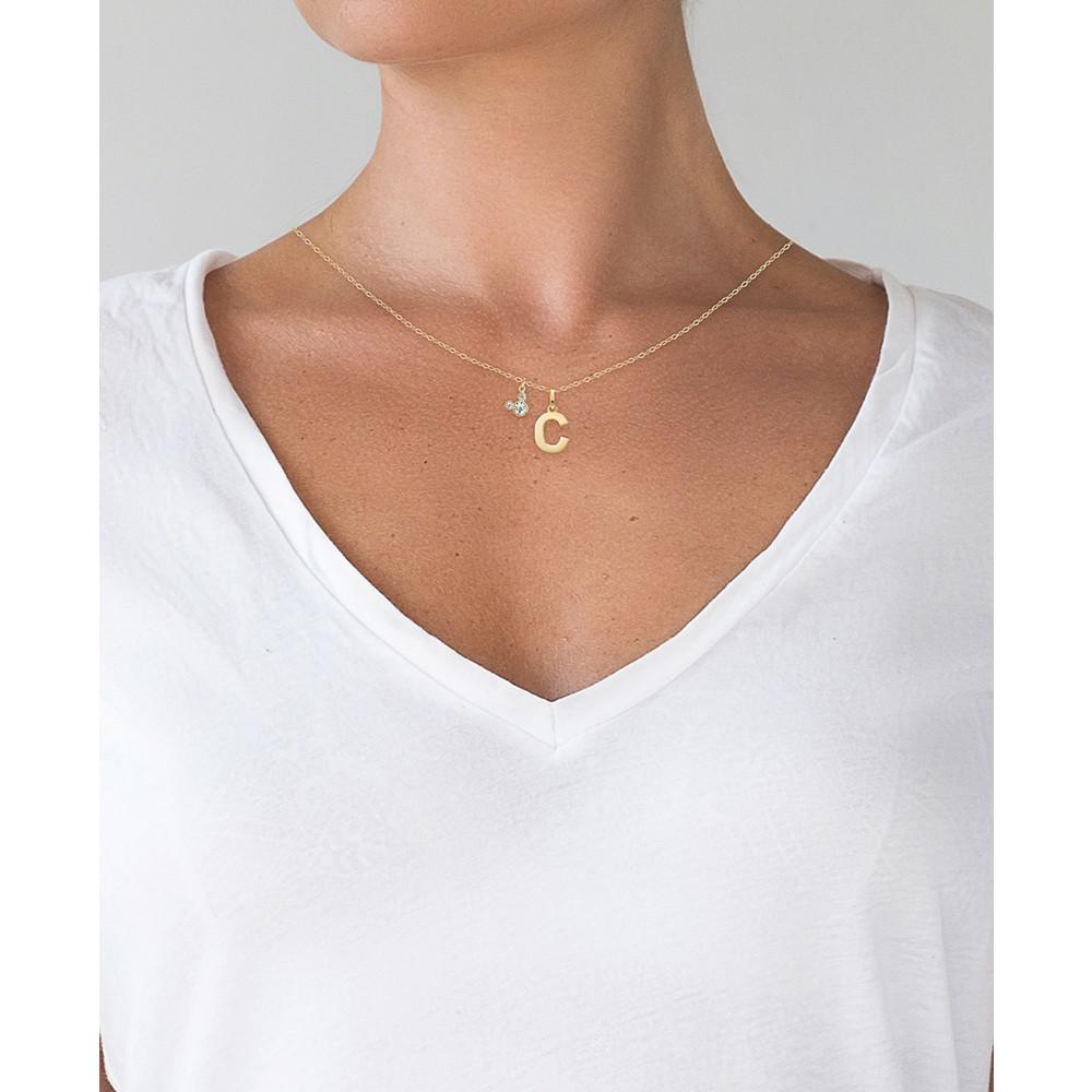 Mickey Mouse Initial Pendant 18" Necklace with Cubic Zirconia in 14k Yellow Gold商品第2张图片规格展示
