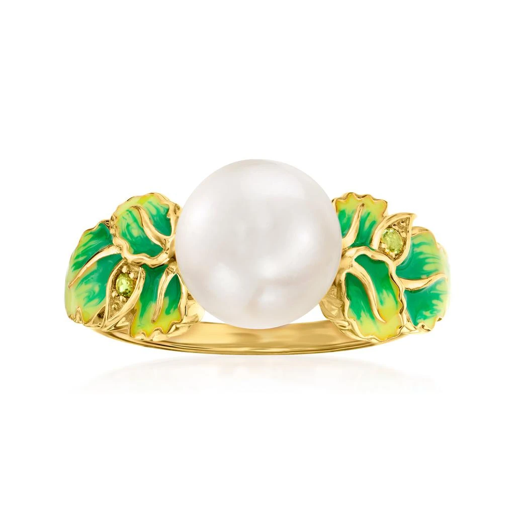 商品Ross-Simons|Ross-Simons 9-9.5mm Cultured Pearl and Multicolored Enamel Leaf Ring With Peridot Accents,价格¥1310,第1张图片