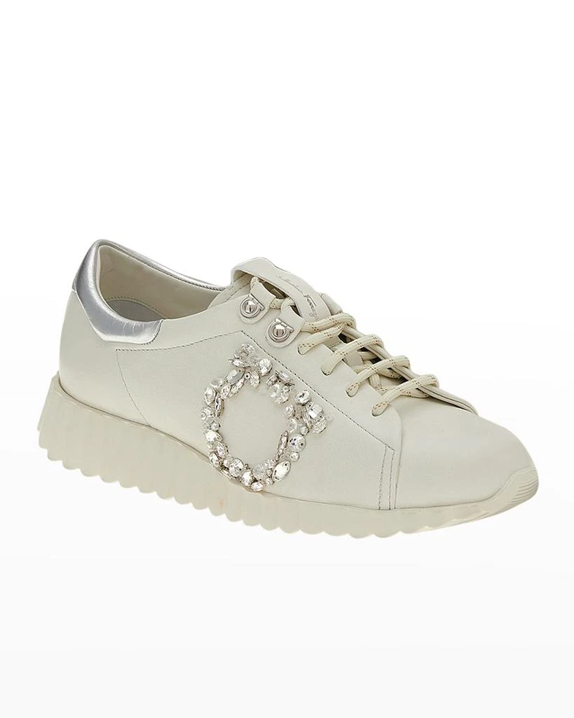 商品Salvatore Ferragamo|Ninfa Crystal Gancino Leather Sneakers,价格¥5161,第2张图片详细描述