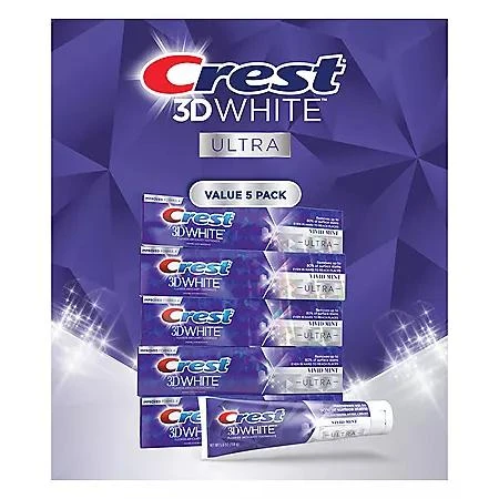 商品Crest|Crest 3D White Vivid Mint Ultra Whitening Toothpaste, 5.2 oz., 5 pk.,价格¥111,第2张图片详细描述