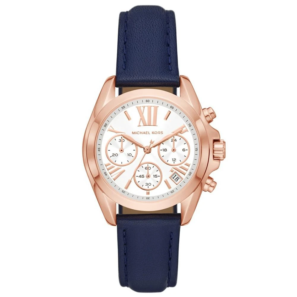 商品Michael Kors|Women's Bradshaw Chronograph Navy Leather Strap Watch 36mm,价格¥1405,第1张图片