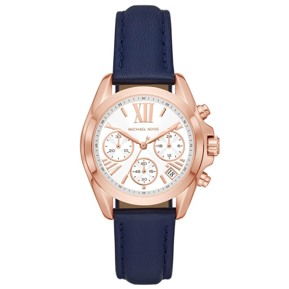 商品Michael Kors|Women's Bradshaw Chronograph Navy Leather Strap Watch 36mm,价格¥1857,第1张图片