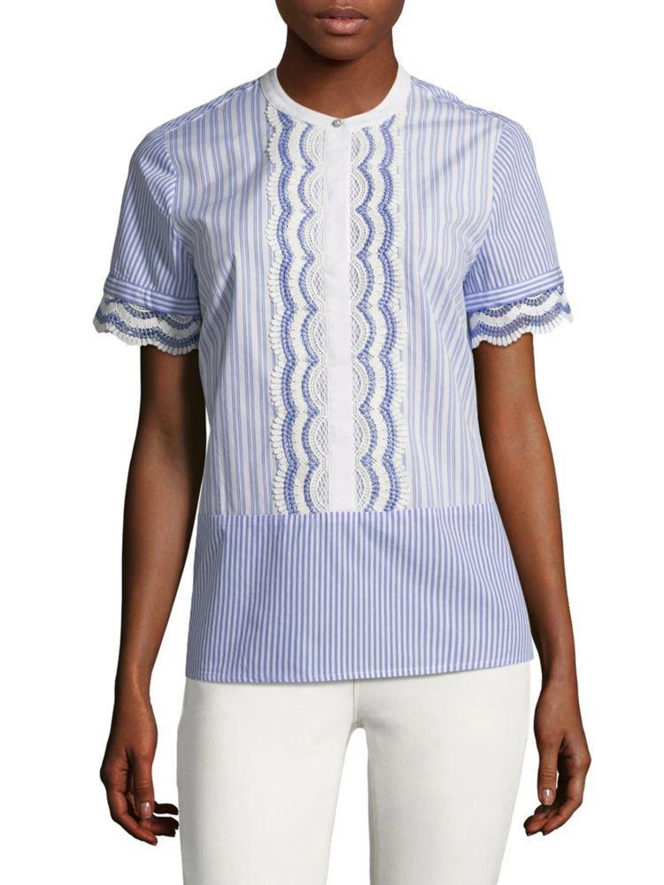 商品Karl Lagerfeld Paris|Stripe Poplin Cotton Top,价格¥300,第1张图片