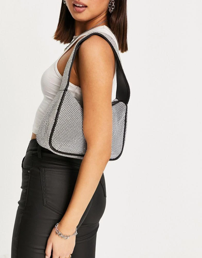 商品ASOS|ASOS DESIGN 90s shoulder bag with diamante in silver ,价格¥159,第3张图片详细描述