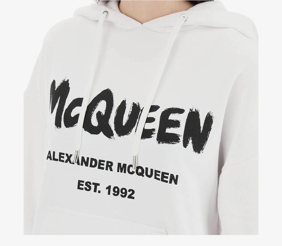 商品Alexander McQueen|白色棉质抽绳连帽卫衣【香港仓极速发货】,价格¥3869,第3张图片详细描述