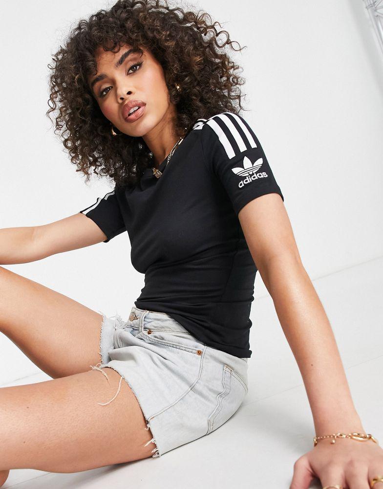 商品Adidas|adidas Originals Lock Up Three Stripe t-shirt in Black,价格¥201,第1张图片