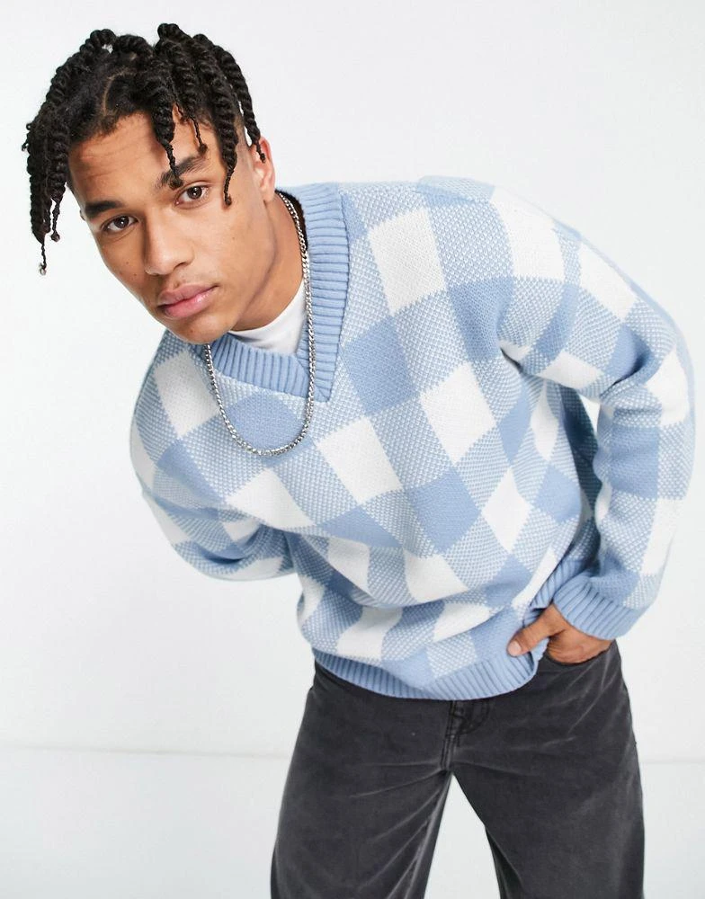 商品ASOS|ASOS DESIGN knitted jumper in blue gingham,价格¥209,第1张图片