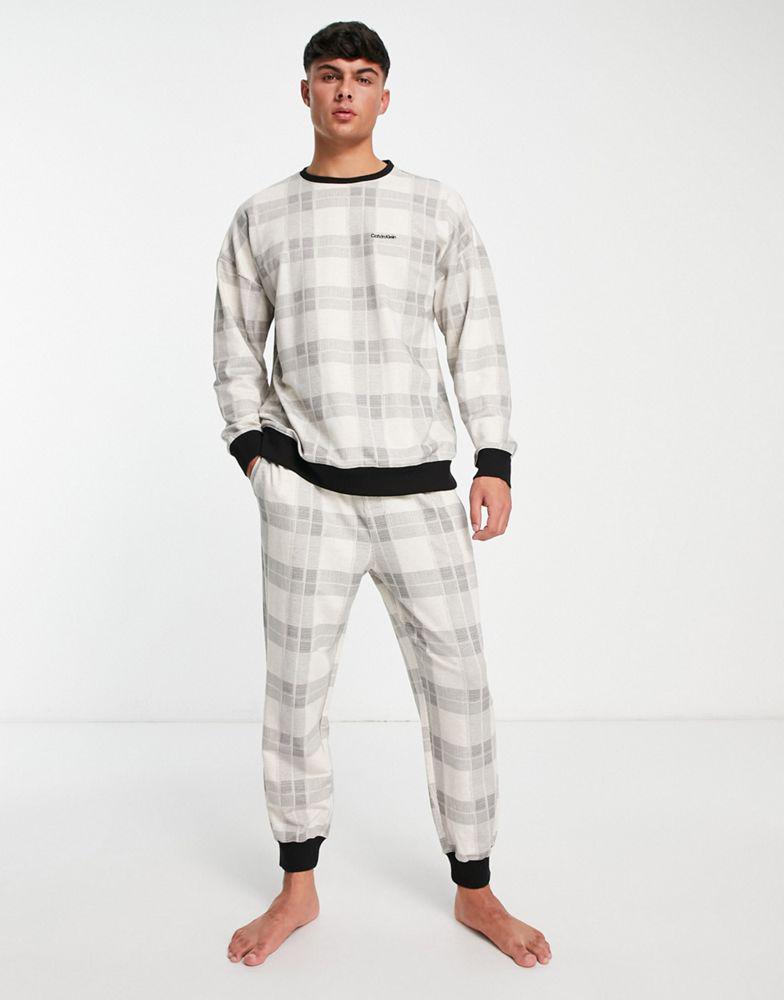 Calvin Klein co-ord lounge jogger in grey/ cream check商品第2张图片规格展示