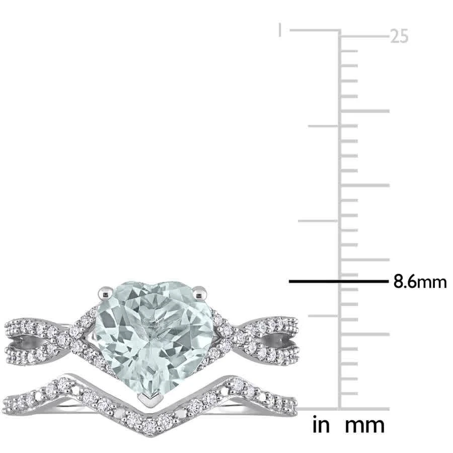 商品Amour|14k White Gold 1 1/2 CT TGW Heart Aquamarine and 1/3 CT TDW Diamond Bridal Ring Set,价格¥7029,第3张图片详细描述