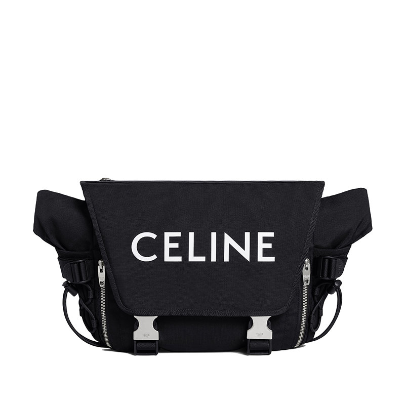 【预售3-7天】CELINE/赛琳 22春夏新款 男士中号白色CELINE印花黑色锦纶翻盖徒步斜挎单肩邮差包198692DMT.38SI商品第1张图片规格展示