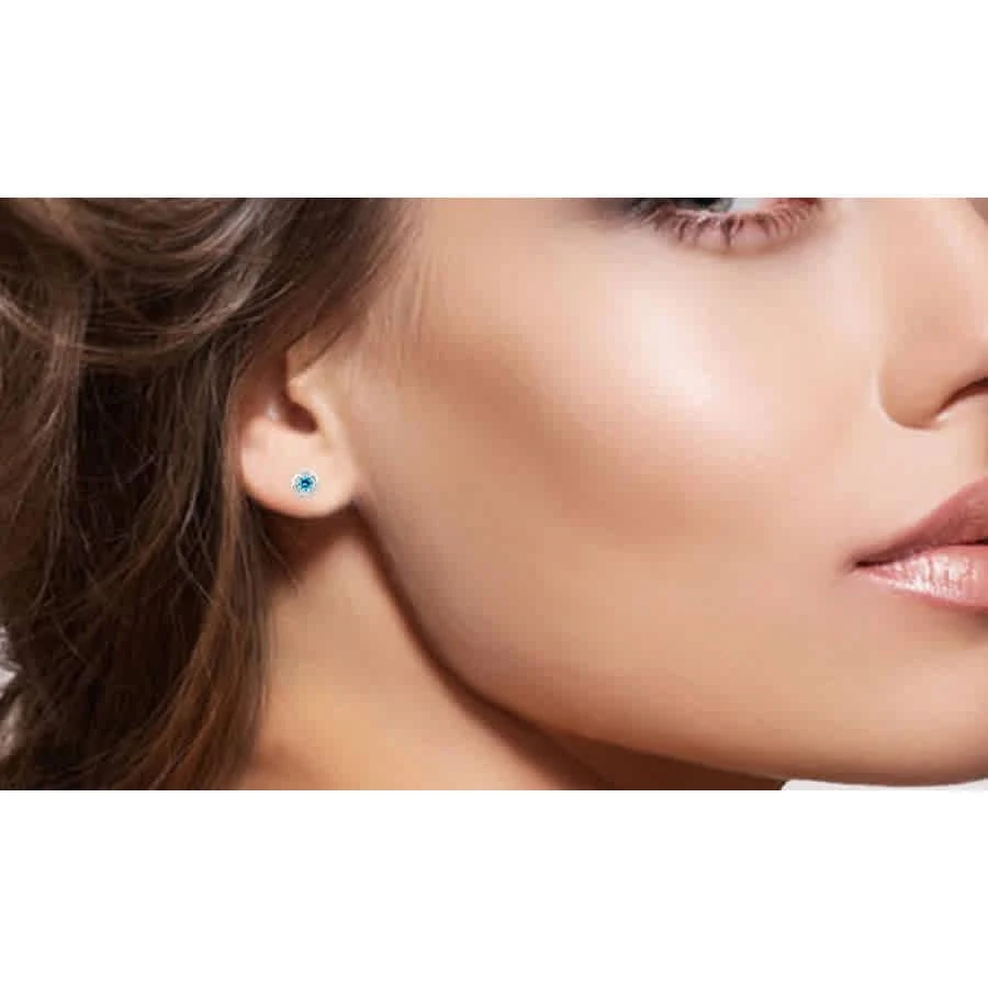 商品Diamondmuse|Created Blue Topaz and White Sapphire Gemstone Sterling Silver Six Prong Stud Earrings for Women,价格¥149,第3张图片详细描述