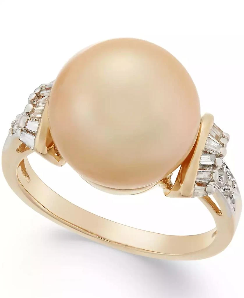 商品Macy's|Cultured Golden South Sea Pearl (12mm) and Diamond (1/4 ct. t.w.) Ring in 14k Gold,价格¥9892,第1张图片