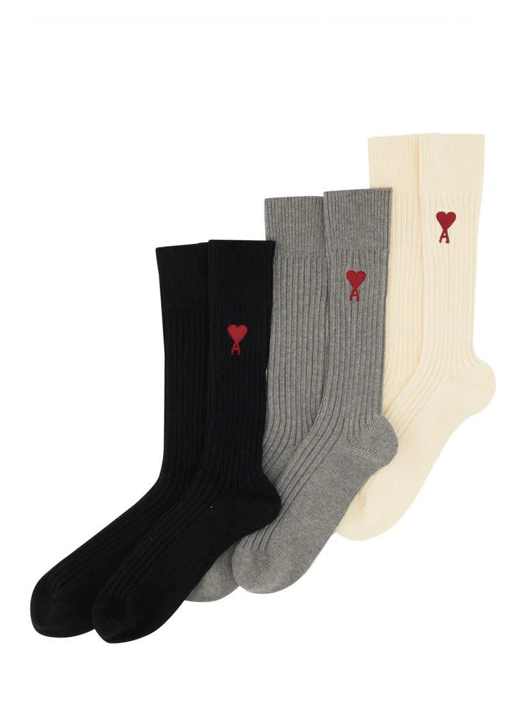 商品AMI|AMI PARIS SET OF THREE SOCKS WITH LOGO UNISEX,价格¥751,第2张图片详细描述