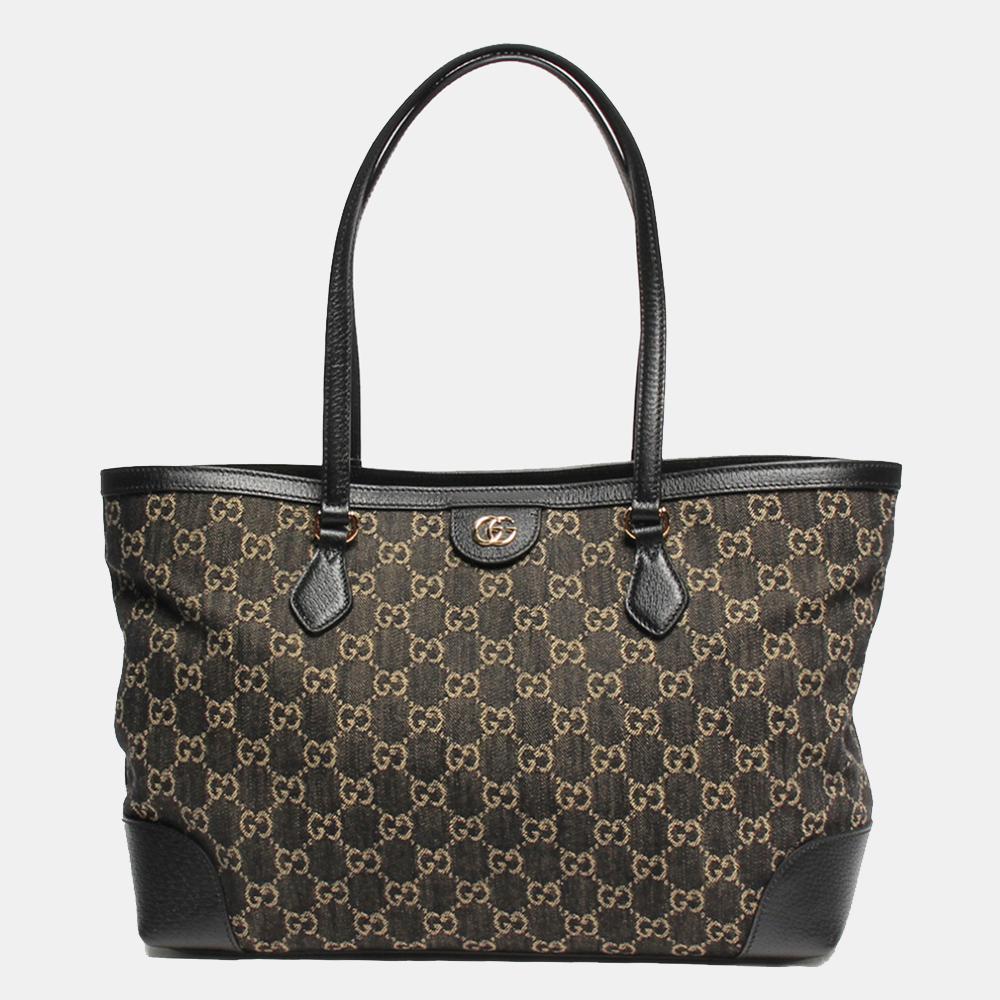 Gucci Black GG Coated Canvas Leather Medium Ophidia Tote Bag商品第1张图片规格展示
