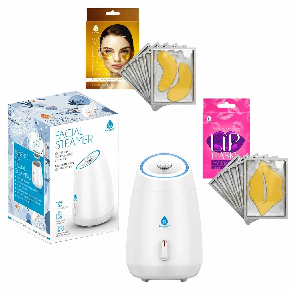 商品PURSONIC|Pursonic Deluxe Facial Steamer with 6 Soothing Eye Masks & 6 Nourishing Lip Masks,价格¥292,第1张图片