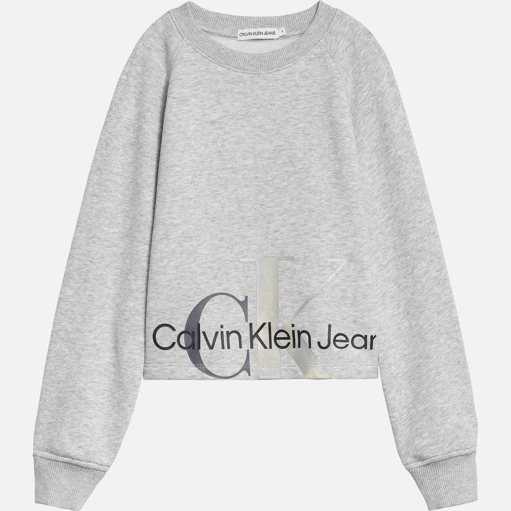 Calvin Klein Girls' Mixed Monogram Cutoff Sweatshirt - Light Grey Heather商品第1张图片规格展示