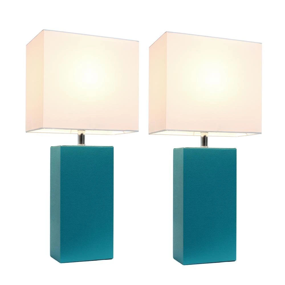 商品Elegant Designs|2 Pack Modern Leather Table Lamps with White Fabric Shades, Teal,价格¥809,第1张图片