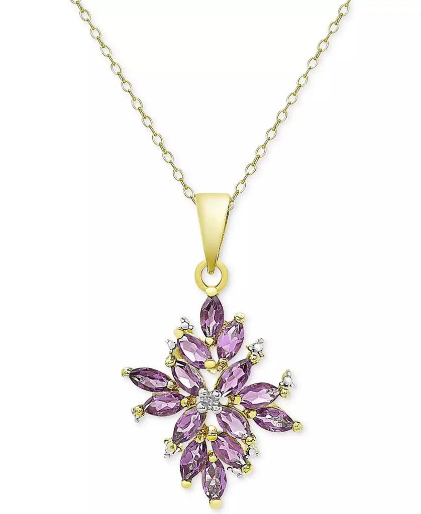 商品Macy's|Amethyst (1-3/4 ct. t.w.) and Diamond Accent Cluster Pendant Necklace in 18k Gold-Plated Sterling Silver,价格¥223,第1张图片