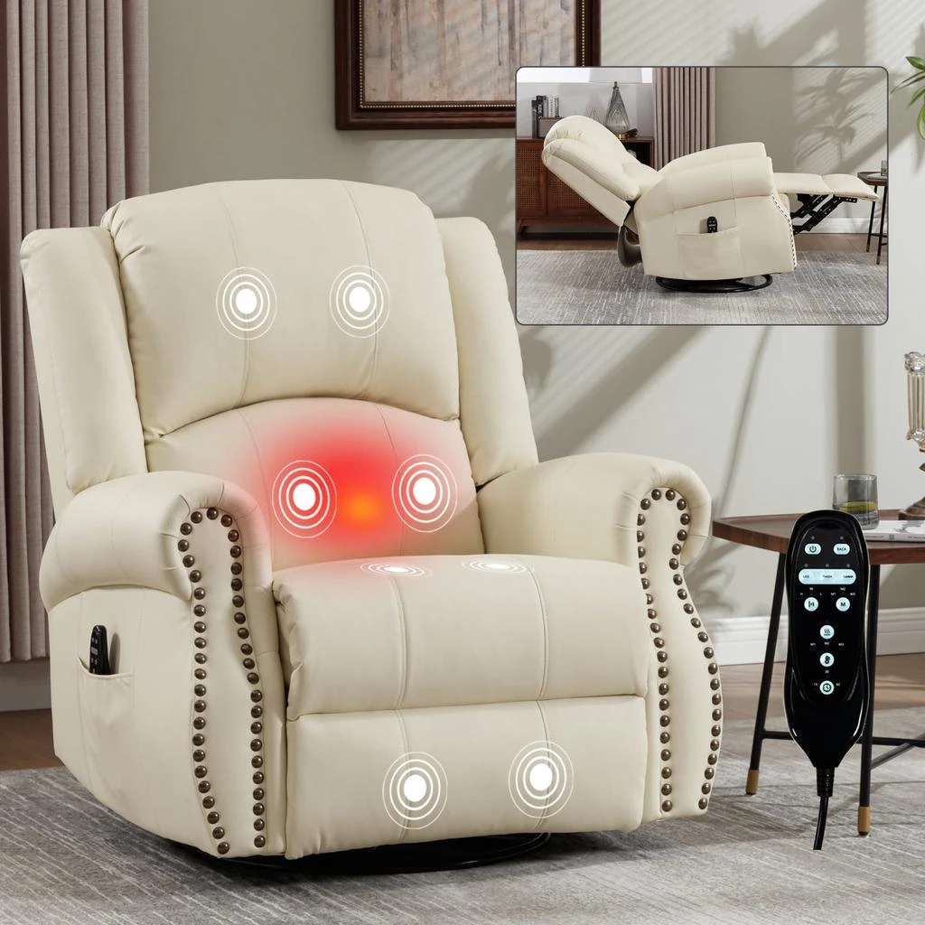 商品Streamdale Furniture|Streamdale Heat Massage Rocker Swivel Recliner Chair, Beige,价格¥4501,第2张图片详细描述