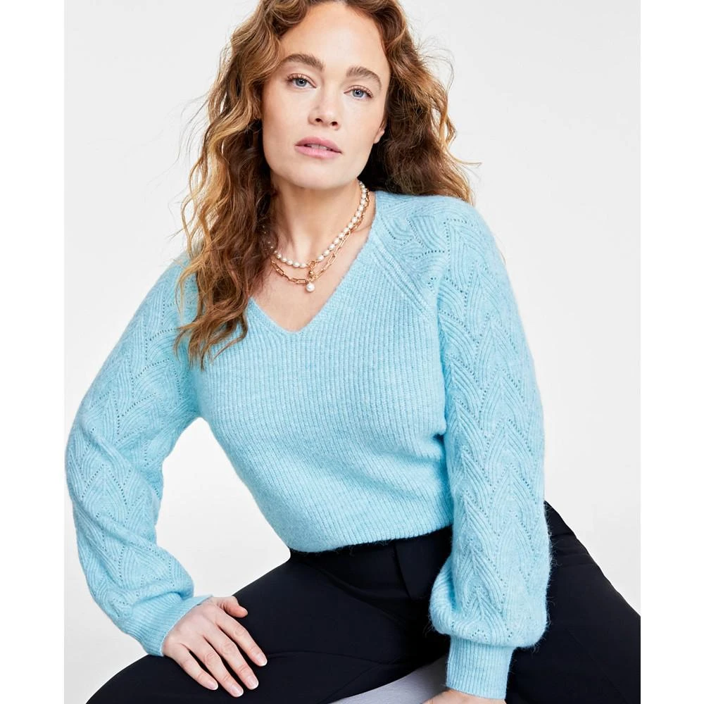 商品On 34th|Women's V-Neck Pointelle-Sleeve Sweater, Created for Macy's,价格¥178,第2张图片详细描述