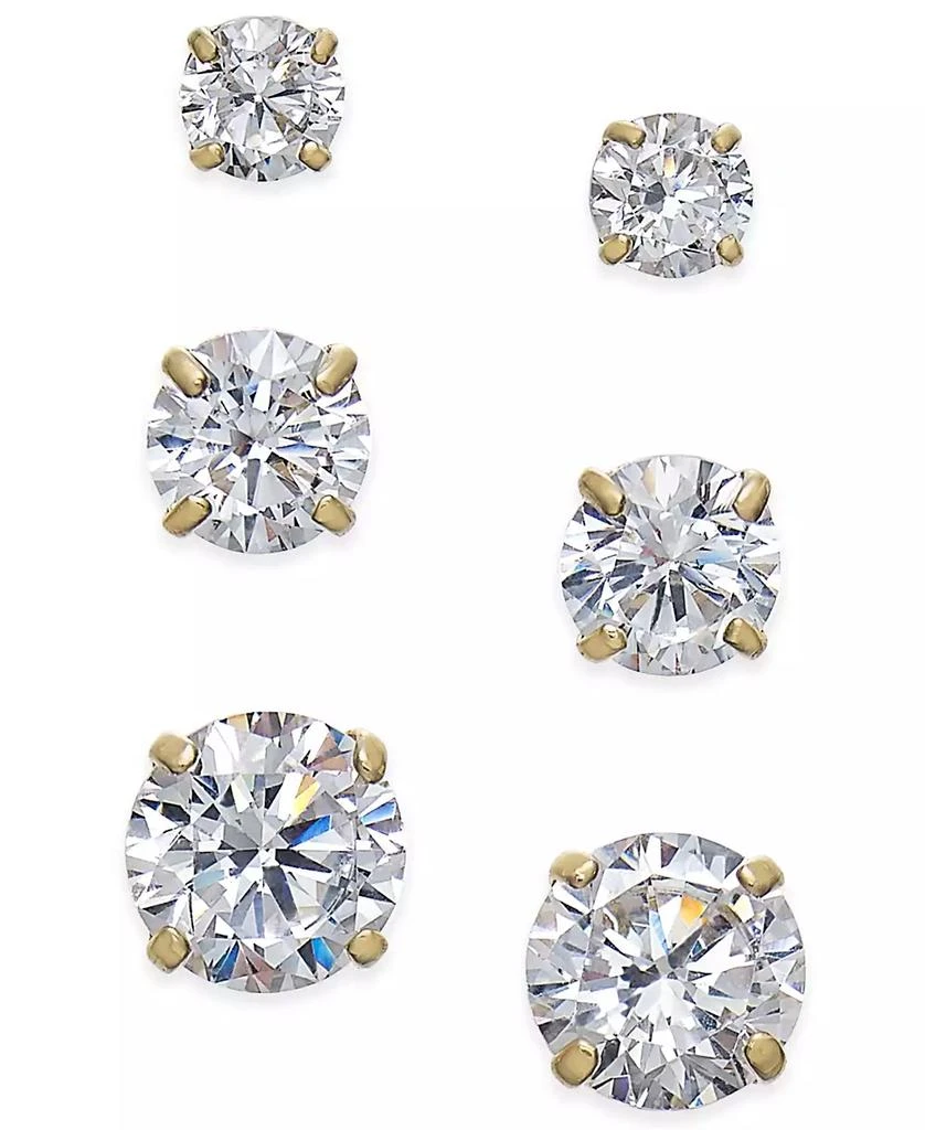商品Macy's|Cubic Zirconia 3-Pc. Set Graduated Stud Earrings in 14k Gold or 14k White Gold,价格¥2977,第1张图片