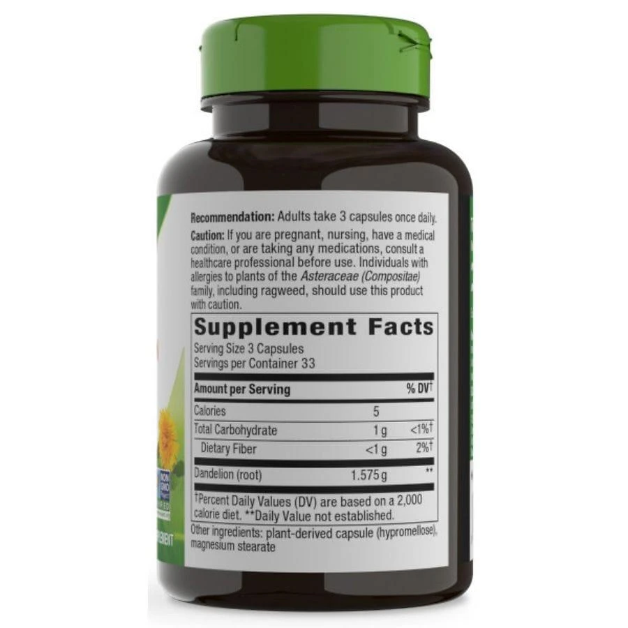 商品Nature's Way|Premium Herbal Dandelion Root 540 mg Dietary Supplement Capsules,价格¥83,第5张图片详细描述