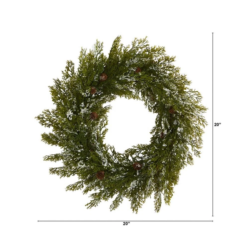 商品NEARLY NATURAL|Snowed Artificial Cedar Wreath with Pine Cones, 20",价格¥354,第2张图片详细描述