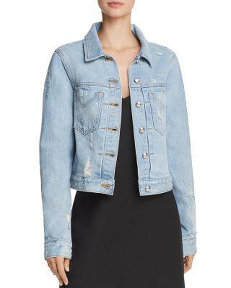 商品Derek Lam|Nico Distressed Denim Jacket in Super Light Wash Splash,价格¥896,第1张图片