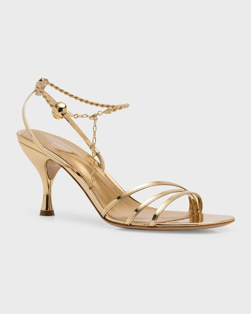 商品Salvatore Ferragamo|Denise Metallic Ankle-Chain Sandals,价格¥8931,第2张图片详细描述