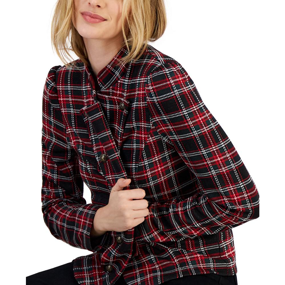 Women's Puff-Sleeve Plaid Band Jacket商品第3张图片规格展示